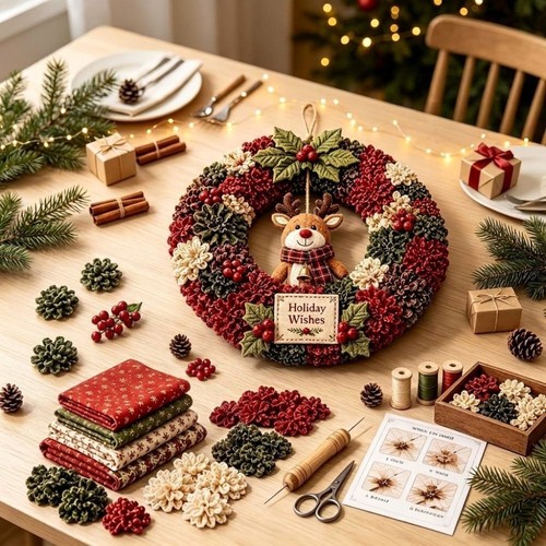 Fabric poke wreath - fabric,