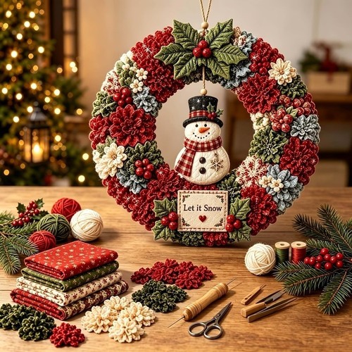 Fabric poke wreath diy - fabric,