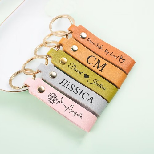 Personalised leather keyring - personalised,