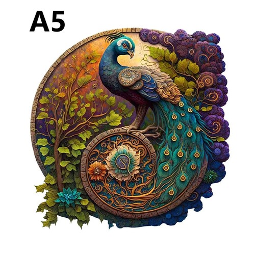 Peacock round wooden jigsaw - peacock,
